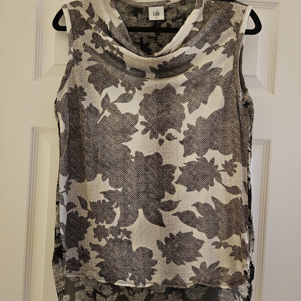 CAbi Black and White Floral Women's Blouse